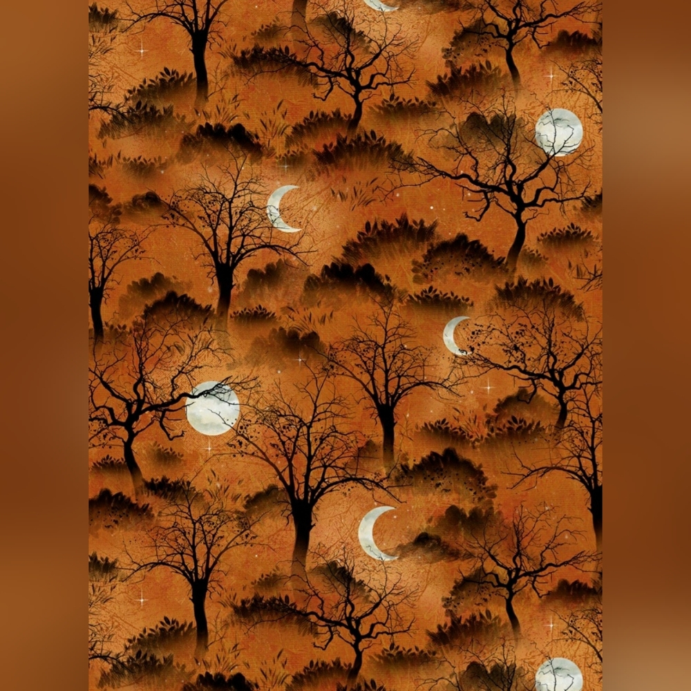 Frightful Night, Orange, Black & White Halloween Fabric, Approx 36" x 44", New